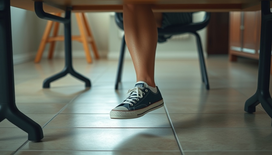 Feet in sneakers under a desk, casual setting, feet fidget toys concept.