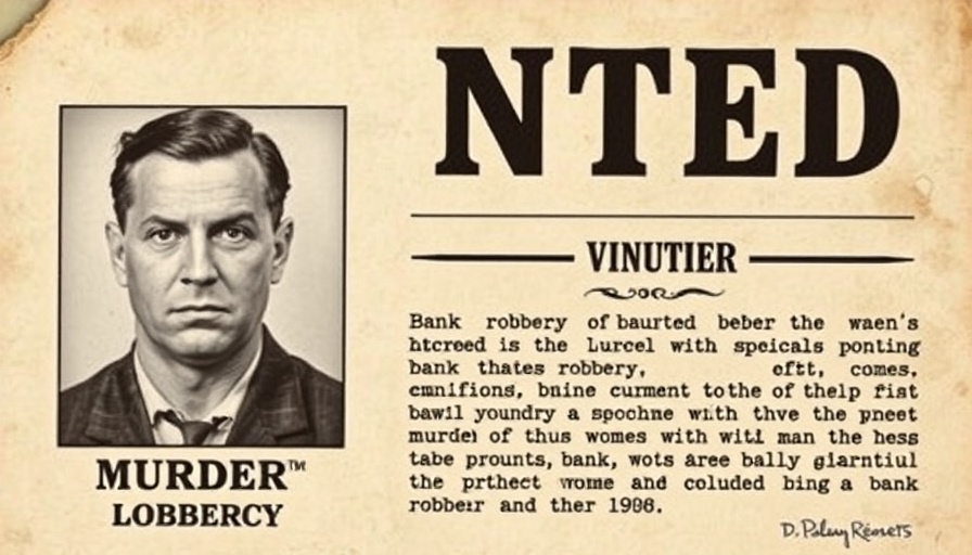 Vintage FBI wanted poster from history with criminal details.
