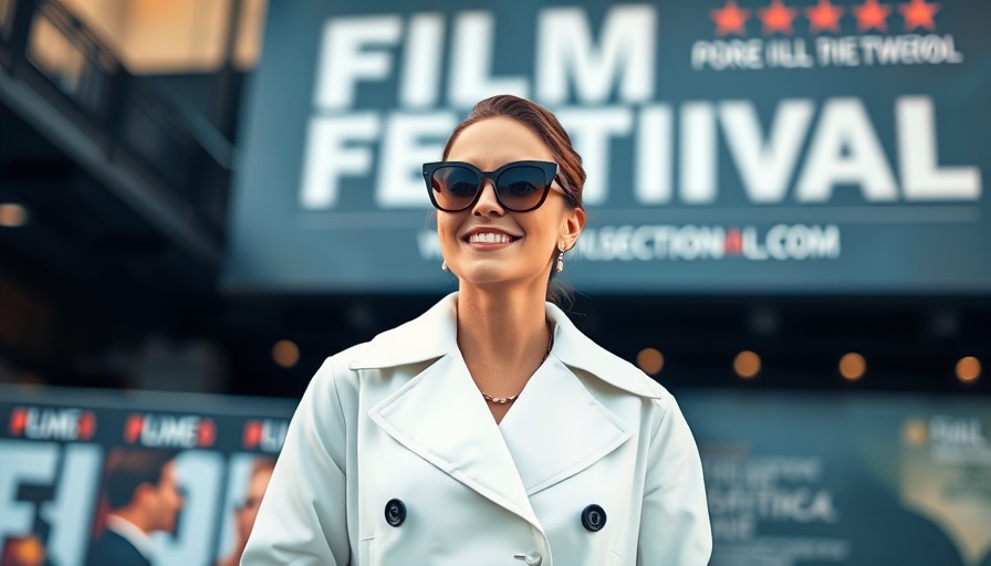 Elegant woman at film festival highlighting American culture critique.