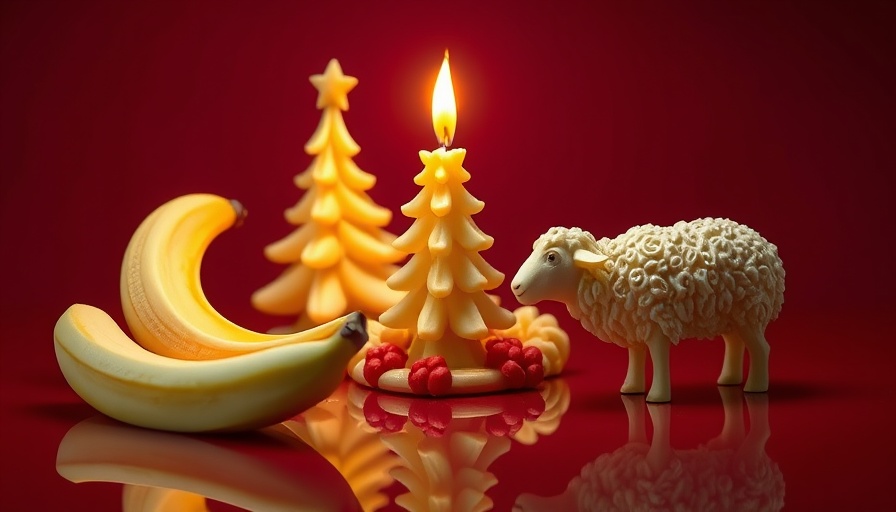 Intricate butter sculpture setup on a red reflective surface.