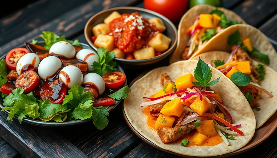 Assorted vibrant dishes on dark table in Willamette Valley setting.