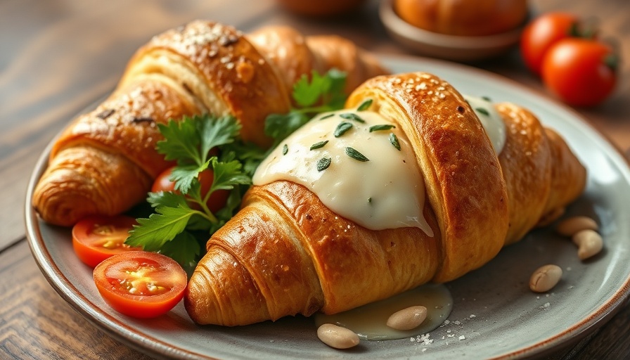 Singapore breakfast with croissant, cheese, greens, vibrant presentation.