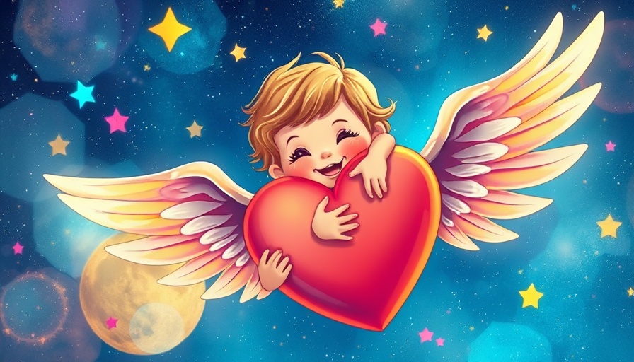 Colorful illustration of child with winged heart, kindness power.