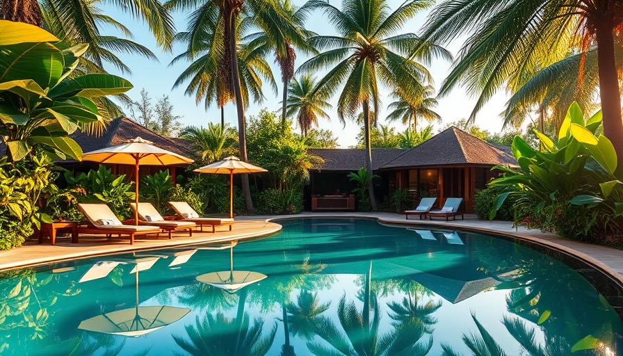 Lush tropical retreat pool with loungers in Thailand