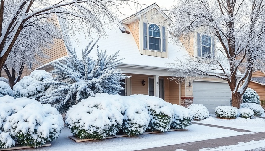 Home maintenance in winter: snow-covered house and surroundings.