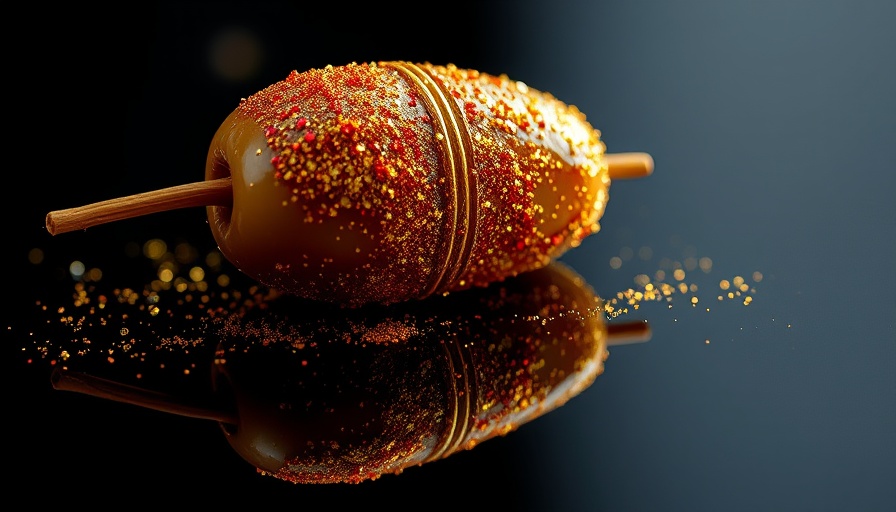 Edible glitter shiny olive on reflective black surface.