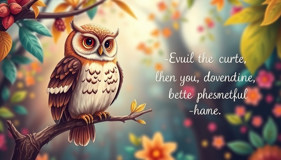 Whimsical owl with motivational quote on people-pleasing, abstract background.