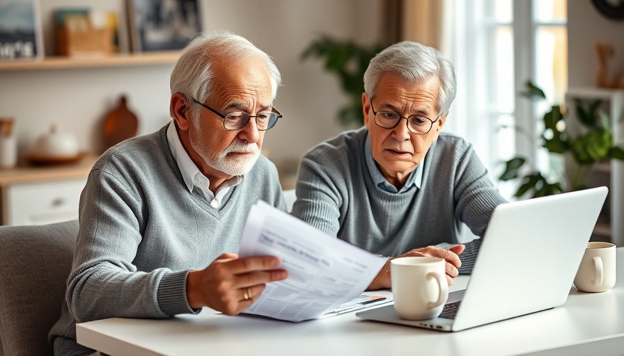 Elderly couple discussing retirement planning with financial documents.