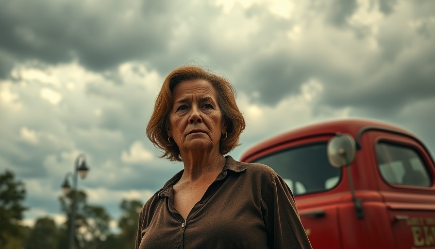 Determined woman by a truck linked to maple syrup heist scene.