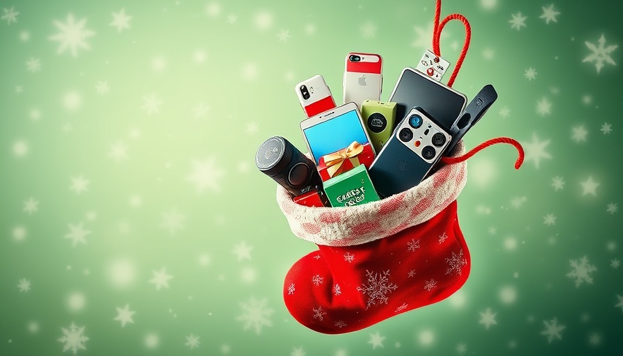 Festive collection of tech gifts in a holiday stocking.