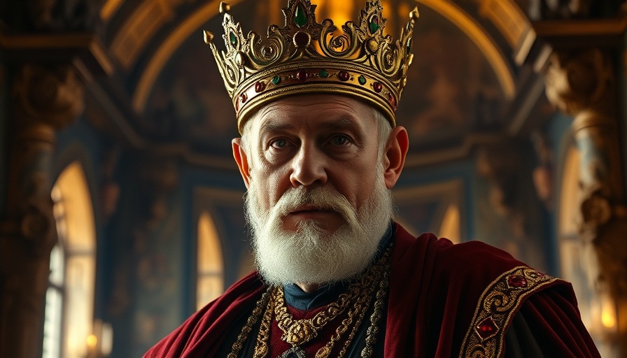 Regal man with crown in medieval setting, Anthony Hopkins Herod.