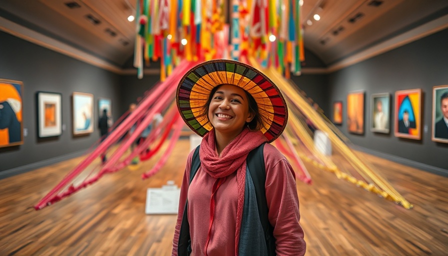 Takashi Murakami Art installation with person posing joyfully.