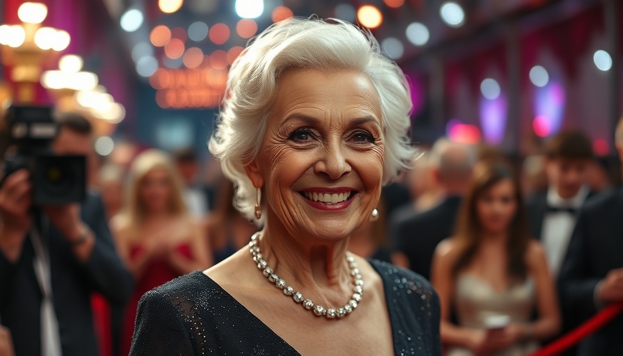 Elegant older woman at a Spanish cinema event, red carpet setting.