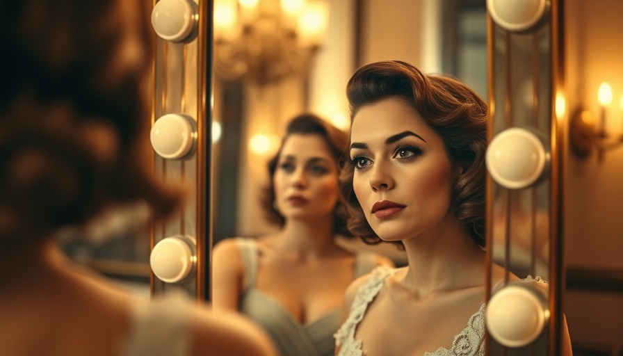 Vintage woman reflecting in mirror, Cher memoir theme, warm ambience.