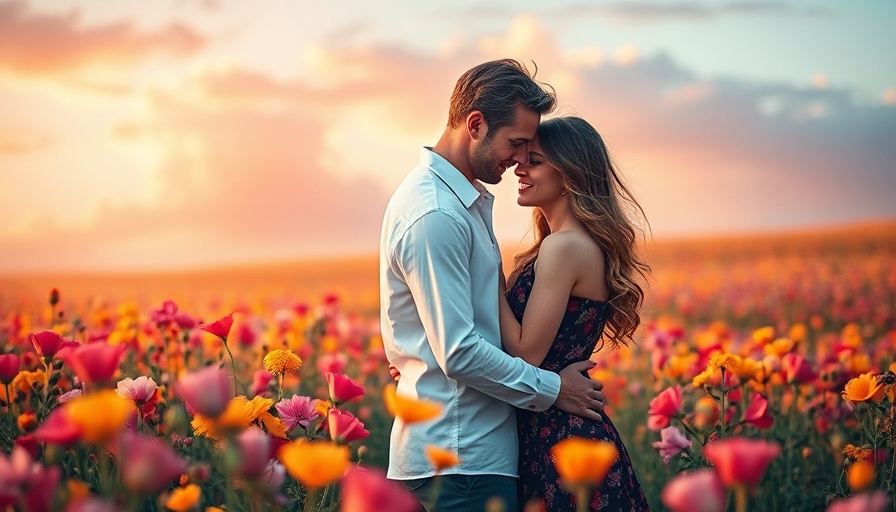 Couple in vibrant flower field, relationship rejuvenation scene