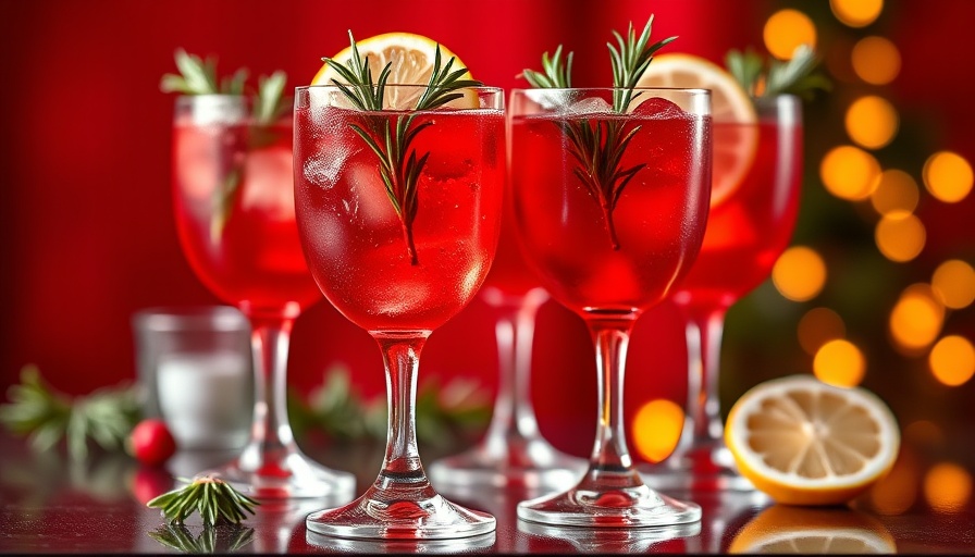 Vibrant red cocktails in glassware with citrus and rosemary, cocktail recipes.