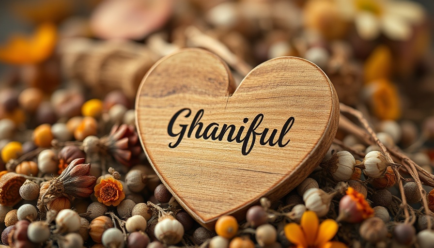 Rustic wooden heart on dried flowers, symbolizing gratitude health benefits.
