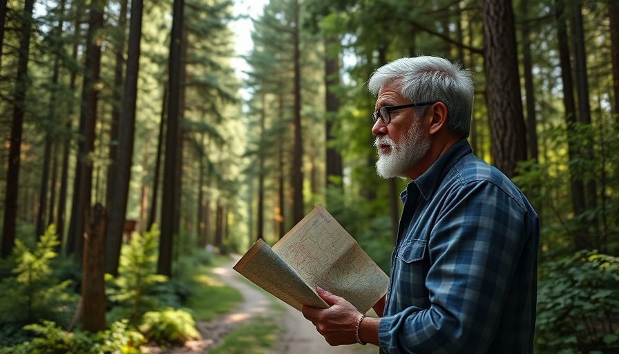 Middle-aged man exploring a forest path, reflecting on midlife reassessment.