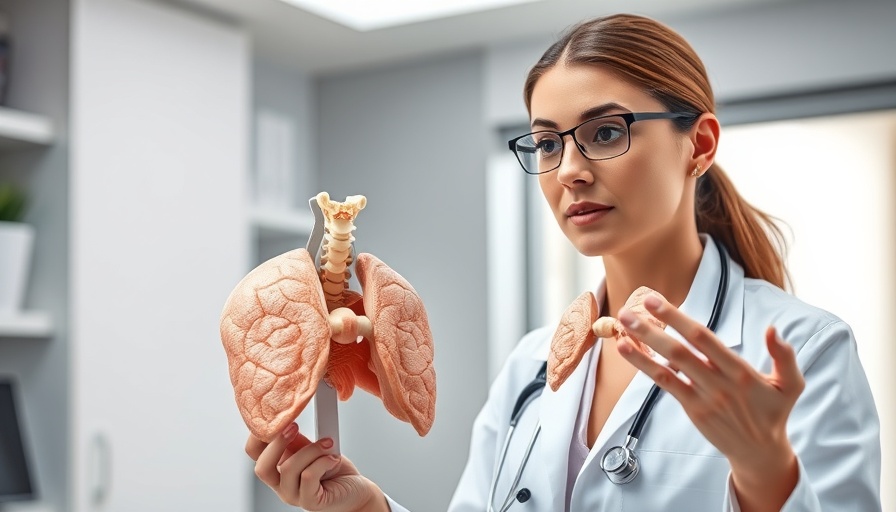 Doctor explaining thyroid with model in medical office, concierge endocrinology.