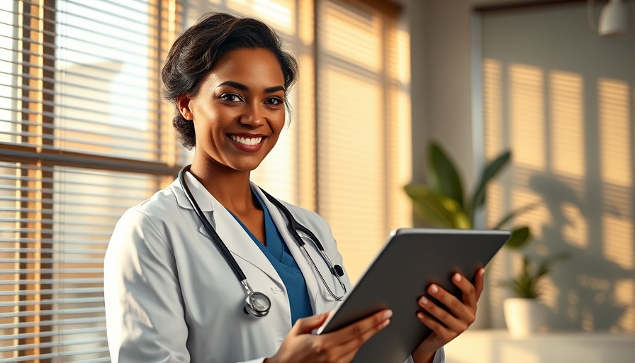 Confident female doctor holding a tablet in a concierge medicine office.