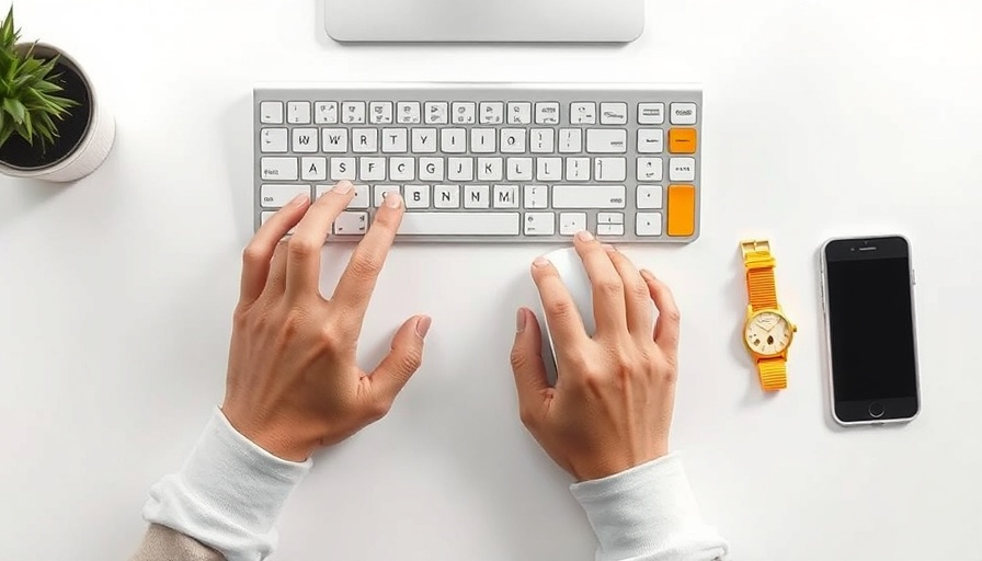 Practice administrator hands typing on keyboard in minimalist workspace.