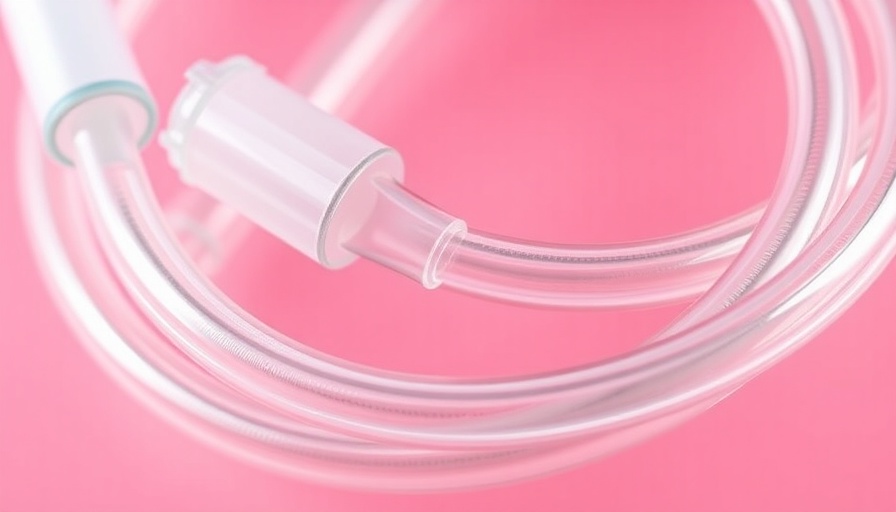 Dialysis catheter with tubing on a pink background.
