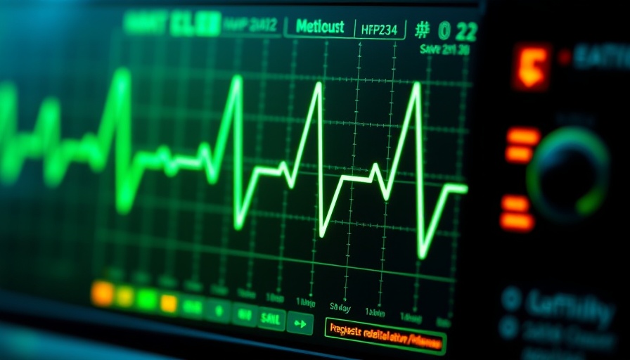 Heart pump innovation depicted as green digital heartbeat monitor.