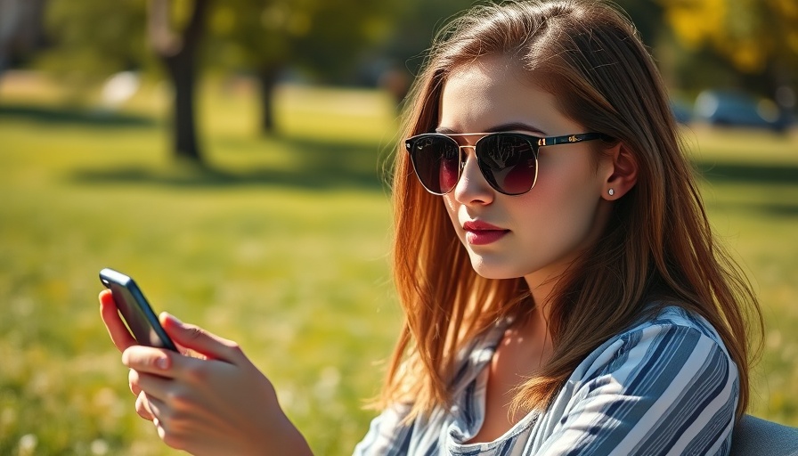 Woman in park with smartphone on sunny day