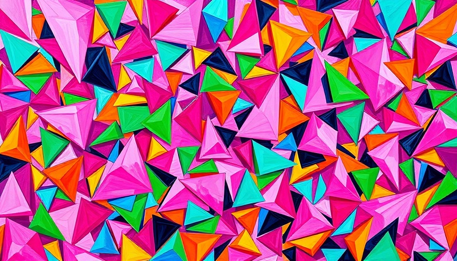 Colorful abstract painting with a media mix theme.