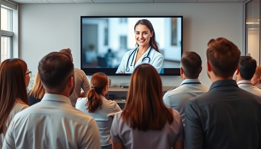 Professionals viewing medical ad presentation, illustrating retargeting ads potential.