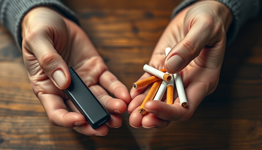 Hands with e-cigarette and cigarettes, symbolizing tobacco endgame choice.