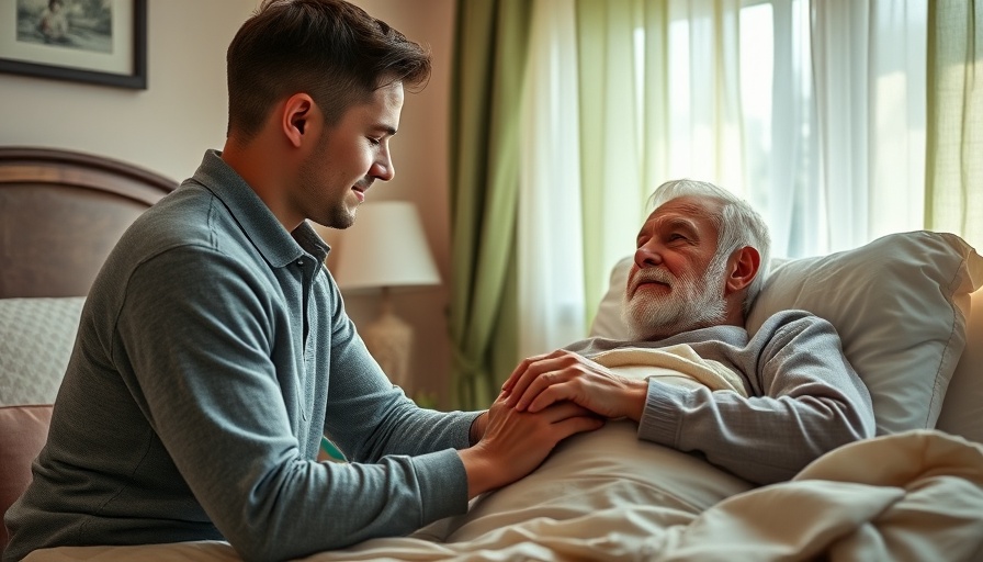 Respite care: young man supporting elderly man in bed
