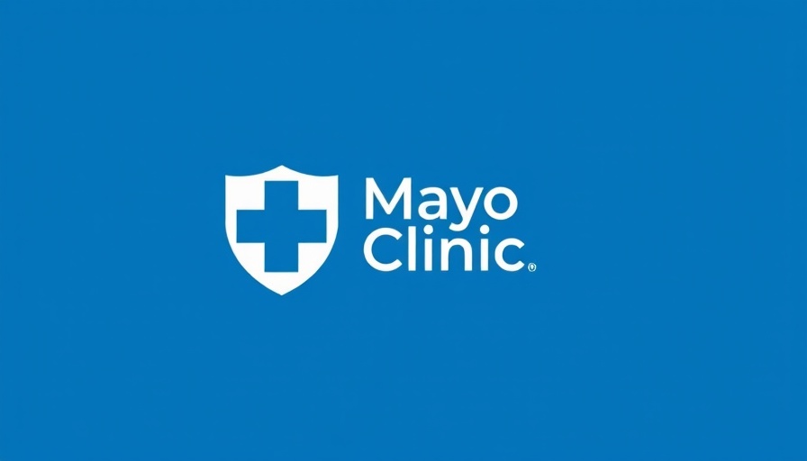 Mayo Clinic logo on blue background.