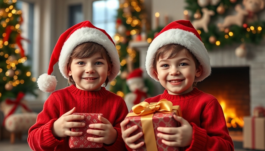 Joyful children with Santa hats during holiday, emphasizing holiday safety.