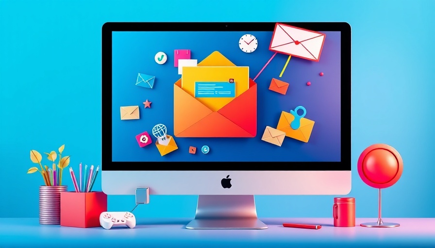 Colorful digital marketing concept on blue background with icons.