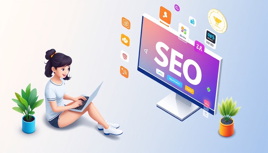 Modern isometric illustration of SEO and web development with a young woman and computer screen.