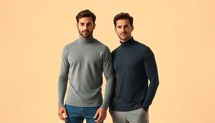 Two men wearing thermal shirts against blue grid background