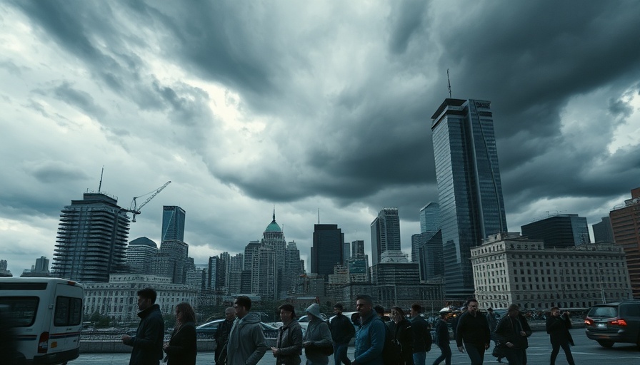 Evacuation during storm in cityscape related to Hurricane Evacuation Plans.