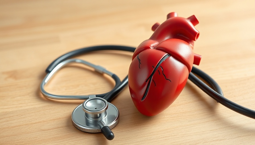 Heart health illustration with heart model and stethoscope.