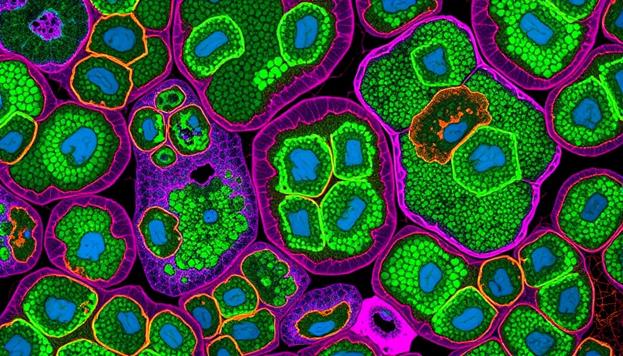 Microscopic view of breast cancer cells in research.