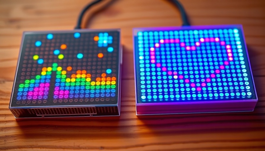 Govee Pixel Light displays with colorful art on wooden surface.