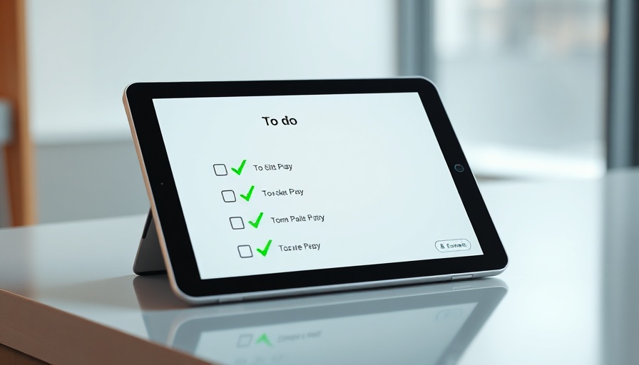 Digital tablet showcasing to-do list app with green check marks.