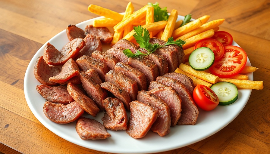 Turkish kebab platter with salad and fries on a plate