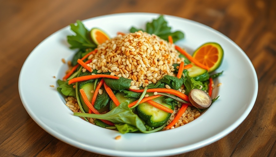 Buddhist vegetarian cuisine with vegetables and grains artfully arranged.