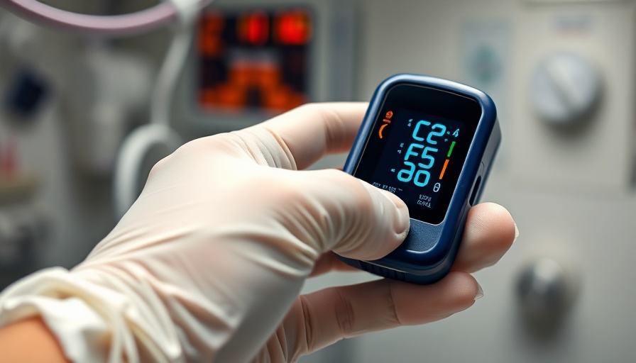 Pulse oximeter on a hand, following FDA guidelines in a medical setting.