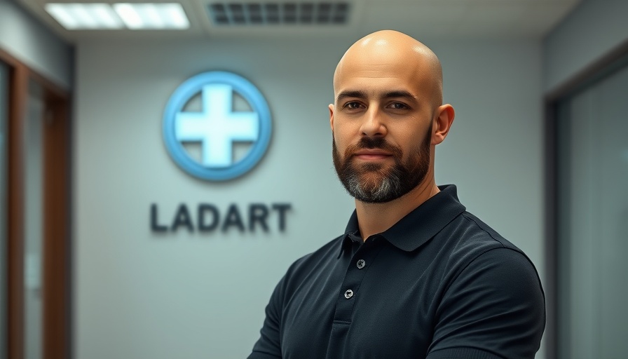 Bald man in medical office promoting men's health