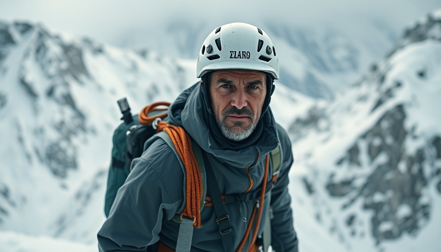 Determined climber amidst snowy peaks reflecting sobriety transformation.