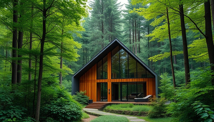 Modern forest spa building surrounded by lush trees in a serene setting.