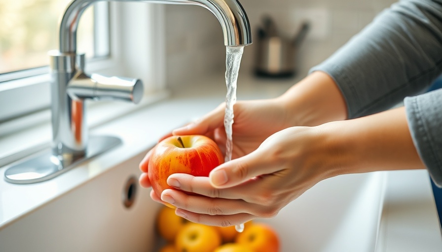 Person washing apples under faucet in modern kitchen, fruit washing scene.