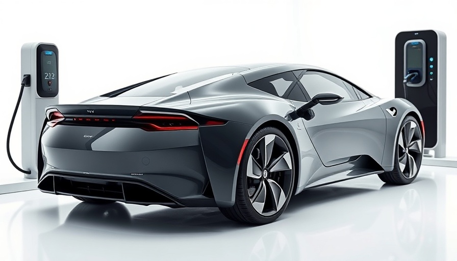 Sleek black electric sports car charging, electric cars innovation.